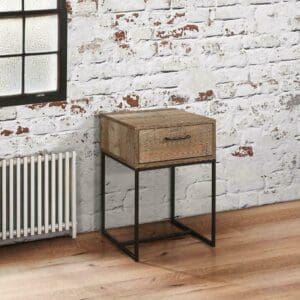 Urban Rustic - 1 Drawer Narrow Bedside Table - Oak/Black - Wooden/Metal - Happy Beds