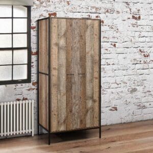 Urban Rustic - 2 Door Wardrobe - Oak/Black - Wooden/Metal - Happy Beds