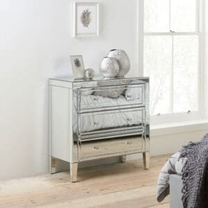 Valencia - 3 Drawer Chest - Mirror/Glass - Happy Beds