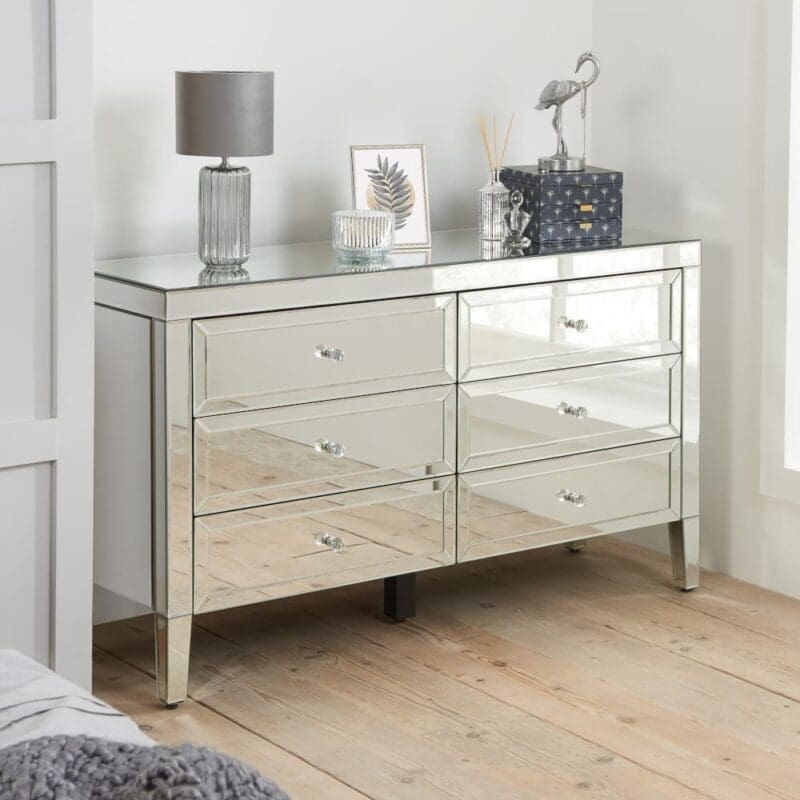 Valencia - 6 Drawer Chest - Mirror/Glass - Happy Beds