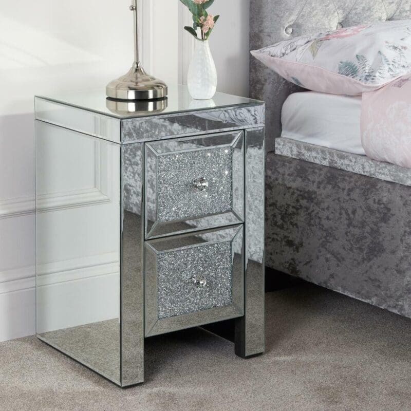 Vienna - Mirrored 2 Drawer Bedside Table - Mirror - Glass - Happy Beds