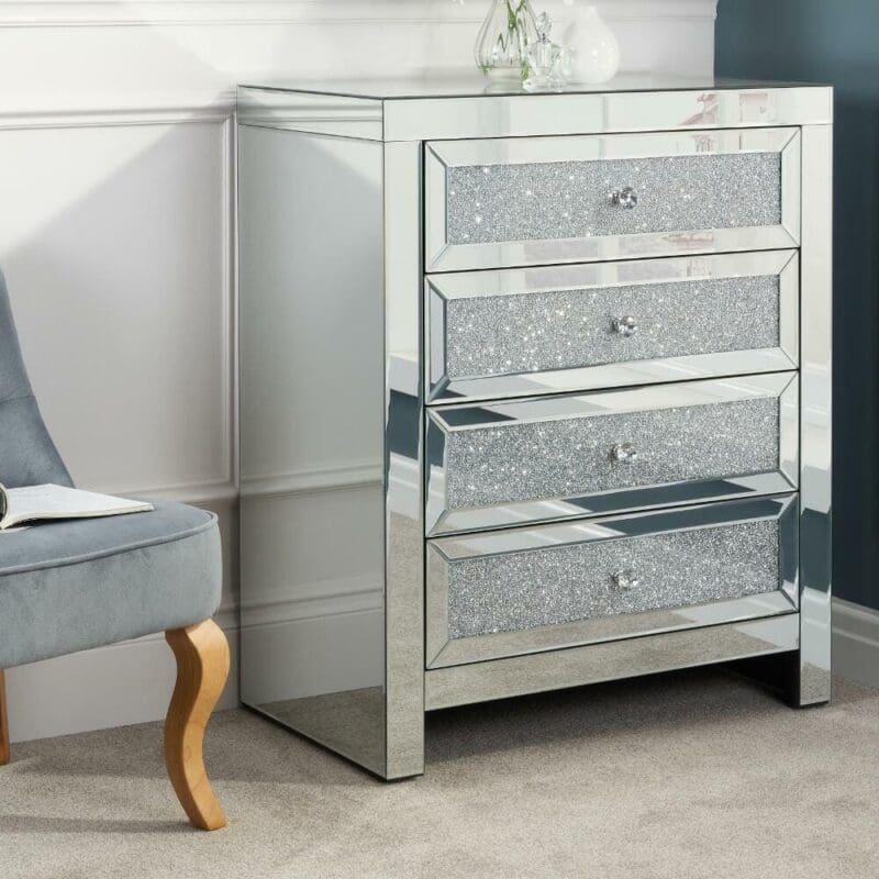 Vienna - Mirrored 4 Drawer Chest - Mirror - Glass - Happy Beds