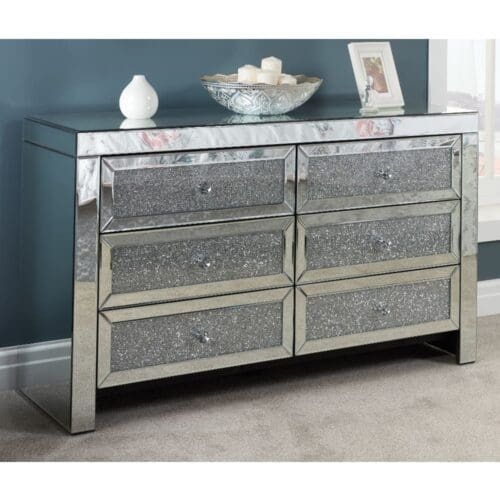 Vienna - Mirrored 6 Drawer Chest - Mirror - Glass - Happy Beds