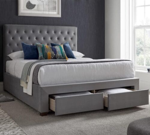 Vindolanda - Double - Storage Bed 2 End Drawers - Grey - Velvet - 4ft6 - Happy Beds