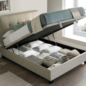 Walkworth - Double - Ottoman Storage Bed - Neutral Oatmeal - Fabric - 4ft6 - Happy Beds