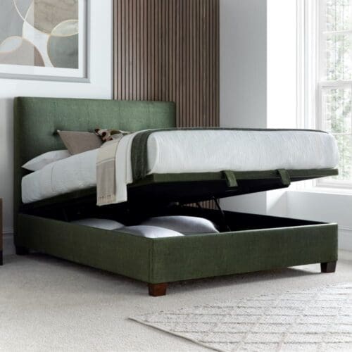 Walkworth - Double – Fabric Ottoman Storage Bed - Green - Fabric – 4ft6 – Happy Beds