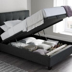 Walkworth - King Size - Ottoman Storage Bed - Dark Grey - Fabric - 5ft - Happy Beds