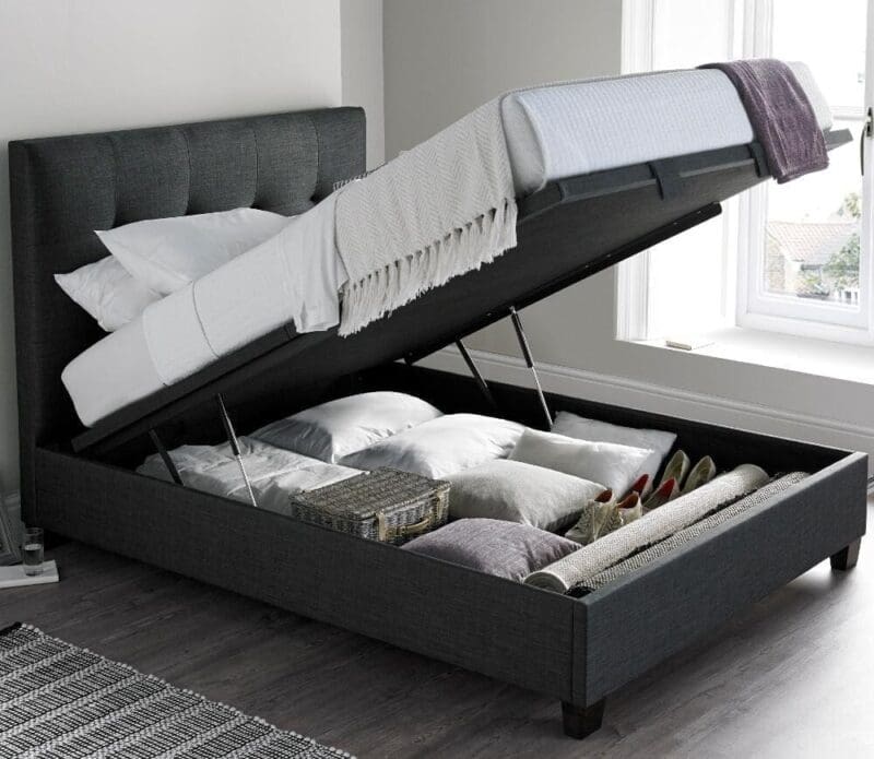 Walkworth - King Size - Ottoman Storage Bed - Dark Grey - Fabric - 5ft - Happy Beds