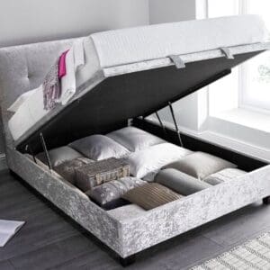 Walkworth Silver Velvet Fabric Ottoman Storage Bed Frame - 6ft Super King Size