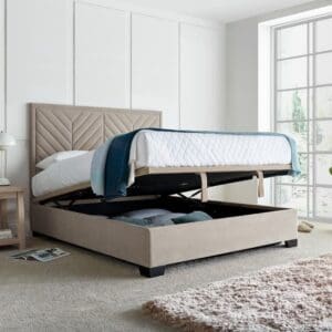 Watson - Double - Ottoman Bed Frame - Warm Stone - Velvet - 4FT6 - Happy Beds