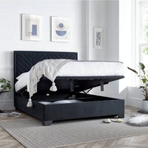 Watson - Double - Ottoman Storage Bed - Dark Grey - Fabric - 4ft6 - Happy Beds