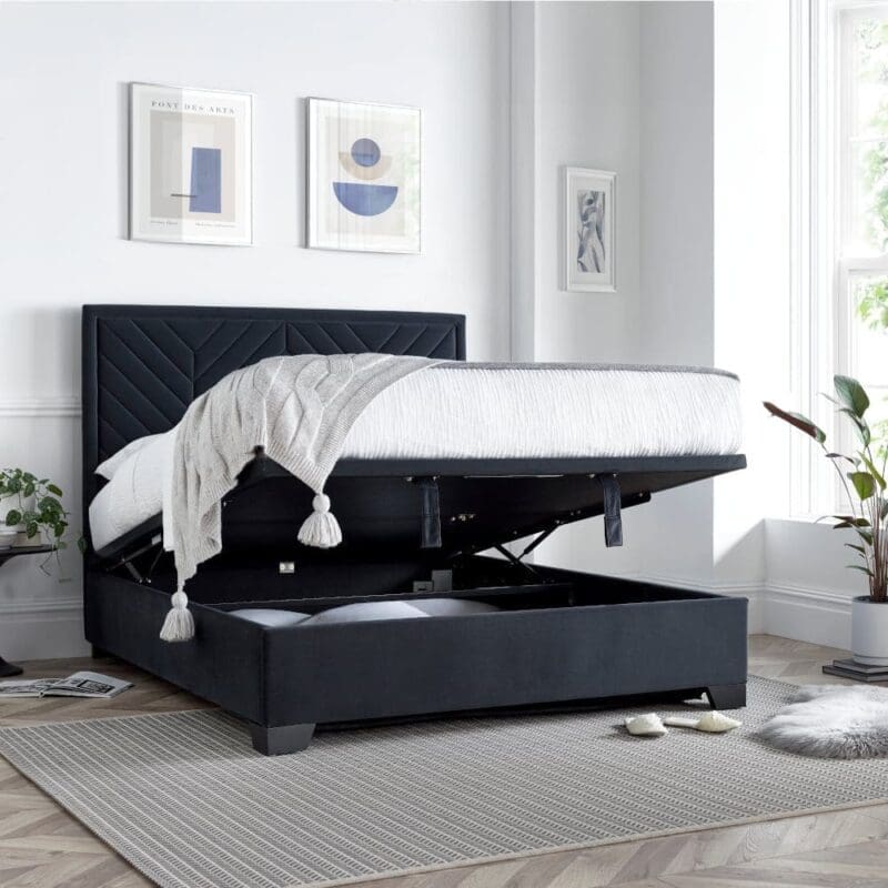 Watson - Double - Ottoman Storage Bed - Dark Grey - Fabric - 4ft6 - Happy Beds