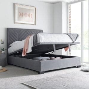 Watson - Double - Ottoman Storage Bed - Grey - Velvet - 4ft6 - Happy Beds