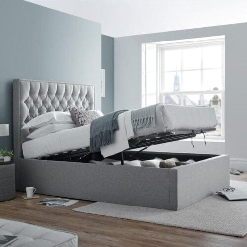 Wilson - King Size - Ottoman Bed - Grey - Fabric - 5ft - Happy Beds