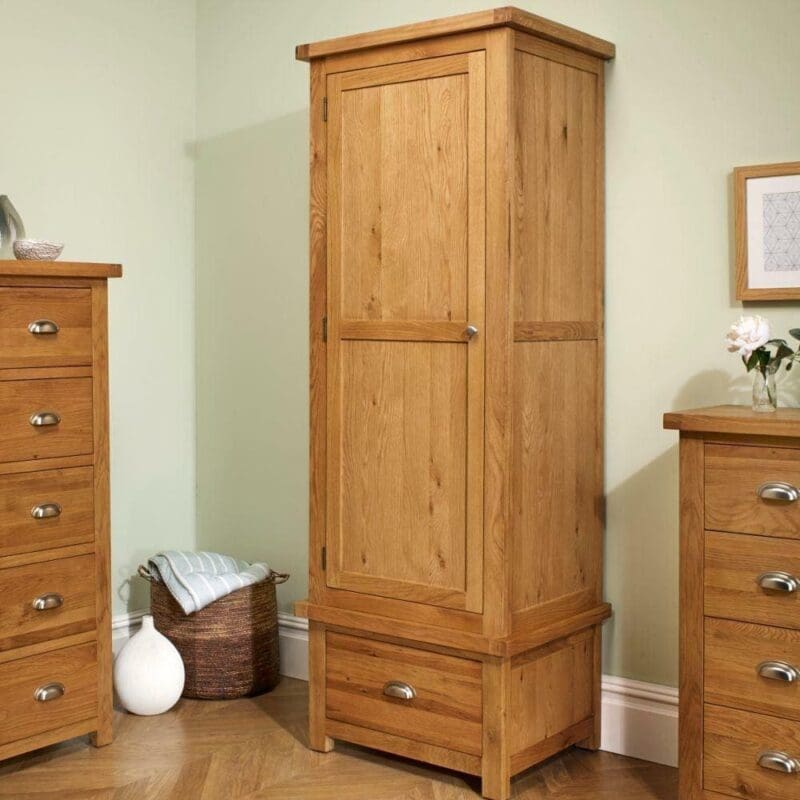 Woburn - 1 Door 1 Drawer Wardrobe - Oak - Wooden - Happy Beds