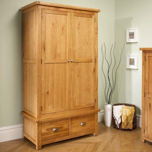 Woburn - 2 Door 2 Drawer Wardrobe - Oak - Wooden - Happy Beds