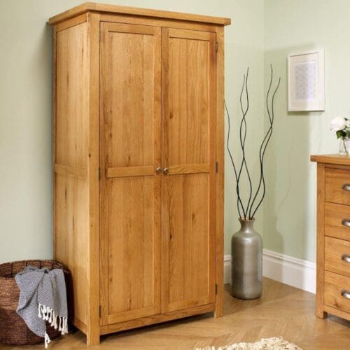 Woburn - 2 Door Wardrobe - Oak - Wooden - Happy Beds