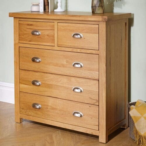 Woburn - 3 + 2 Drawer Chest - Oak - Wooden - Happy Beds