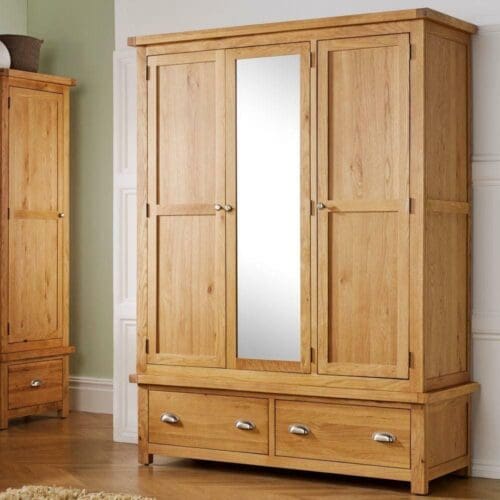 Woburn - 3 Door 2 Drawer Wardrobe - Oak - Wooden - Happy Beds