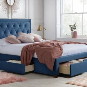 Woodbury - Double - 4 Drawer Storage Bed - Blue - Velvet - 4ft6 - Happy Beds