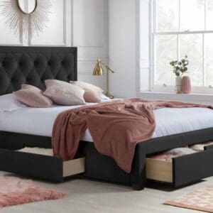 Woodbury - King Size - 4 Drawer Storage Bed - Black - Velvet - 5ft - Happy Beds