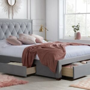 Woodbury - Super King Size - 4-Drawer Storage Bed - Grey - Velvet - 6ft - Happy Beds