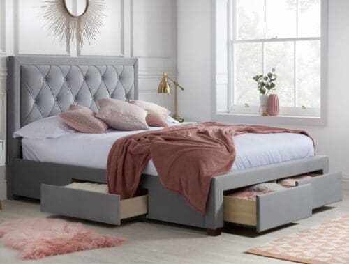 Woodbury - Super King Size - 4-Drawer Storage Bed - Grey - Velvet - 6ft - Happy Beds