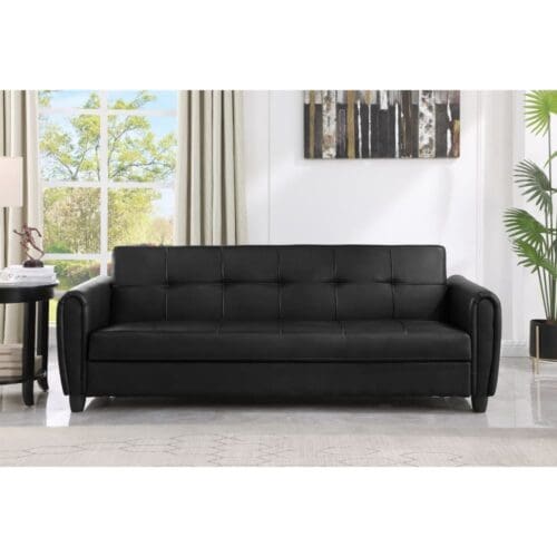 Zinc – Three-Seater Sofa Bed – Black – PU Leather – Three Seater - Make It Homely