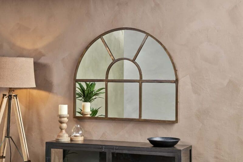 nkuku imoma iron overmantel arch mirror brass 5055672407874 29464438276272