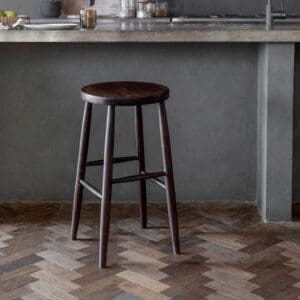 Nkuku Mengwi Mango Wood Round Bar Stool | Chairs Stools & Benches | Dark Brown