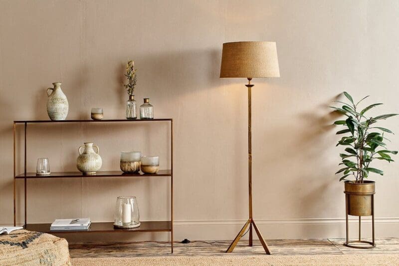 nkuku sahhil metal tripod floor lamp antique brass 5055672419075 32810313613488