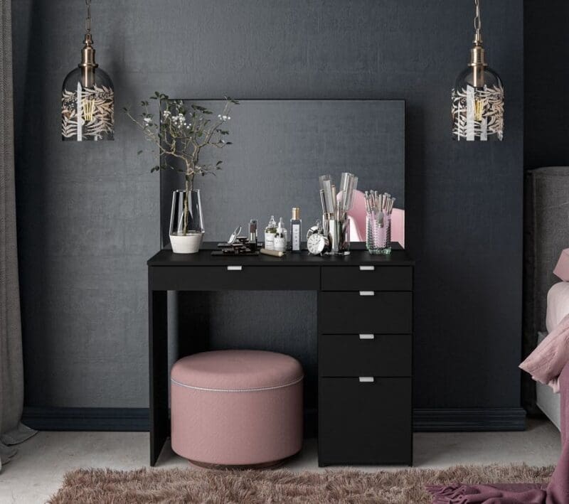 Ava 5 Drawer Dressing Table Black Wooden Happy Beds 2 1