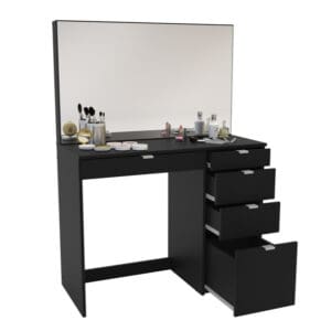 Ava 5 Drawer Dressing Table Black Wooden Happy Beds 3 1