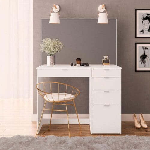 Ava - 5 Drawer Dressing Table - White - Wooden - Happy Beds