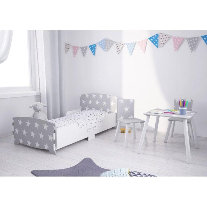 Childrens TableChairs GreyWhite Wooden Happy Beds 2 1