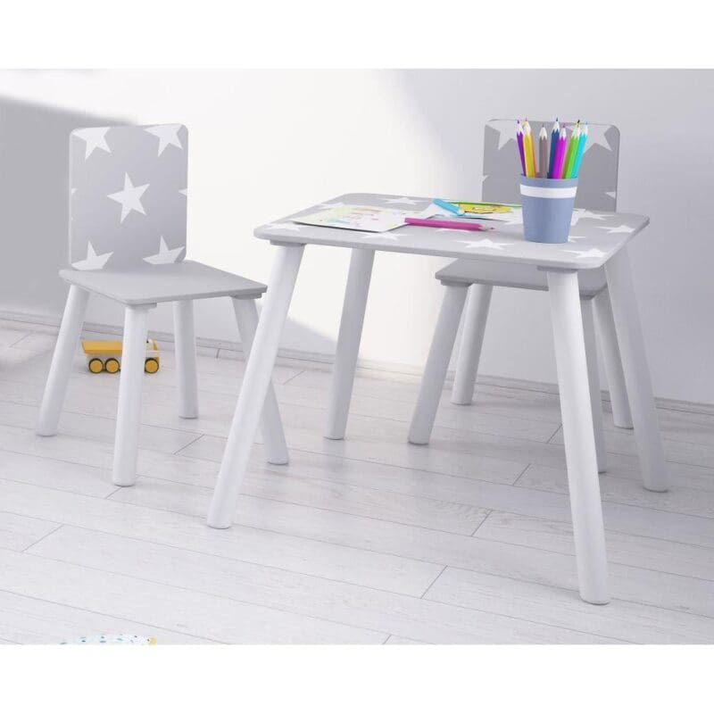 Childrens TableChairs GreyWhite Wooden Happy Beds 3 1