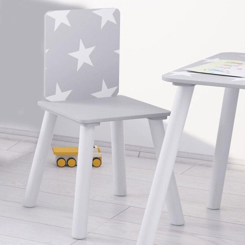 Childrens TableChairs GreyWhite Wooden Happy Beds 4 1