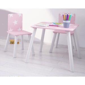 Children's Table/Chairs - Pink/White - Wooden - Happy Beds