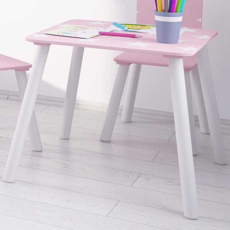 Childrens TableChairs PinkWhite Wooden Happy Beds 4 1