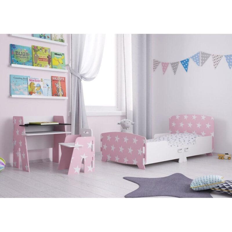 Childrens TableChairs PinkWhite Wooden Happy Beds 8 1