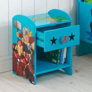 Disney Avengers 1 Drawer Bedside Table Blue Wooden Happy Beds 3 1