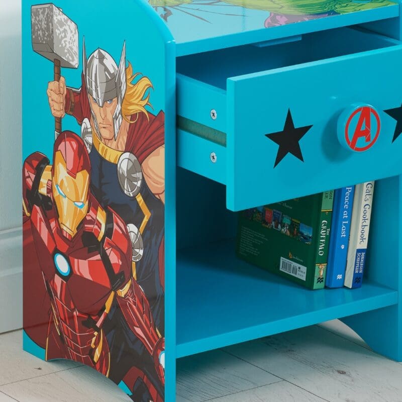 Disney Avengers 1 Drawer Bedside Table Blue Wooden Happy Beds 7 1