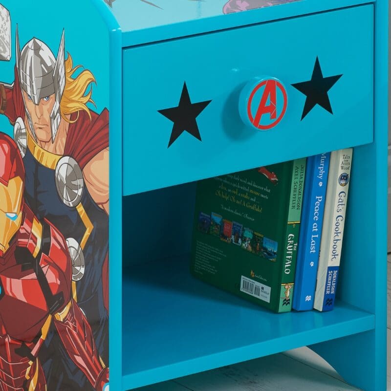 Disney Avengers 1 Drawer Bedside Table Blue Wooden Happy Beds 8 1