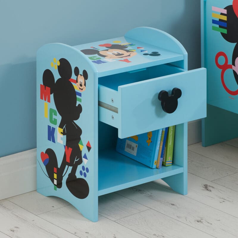 Disney Mickey Mouse 1 Drawer Bedside Table Blue Wooden Happy Beds 3 1