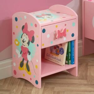 Disney Minnie Mouse 1 Drawer Bedside Table Pink Wooden Happy Beds 2 1