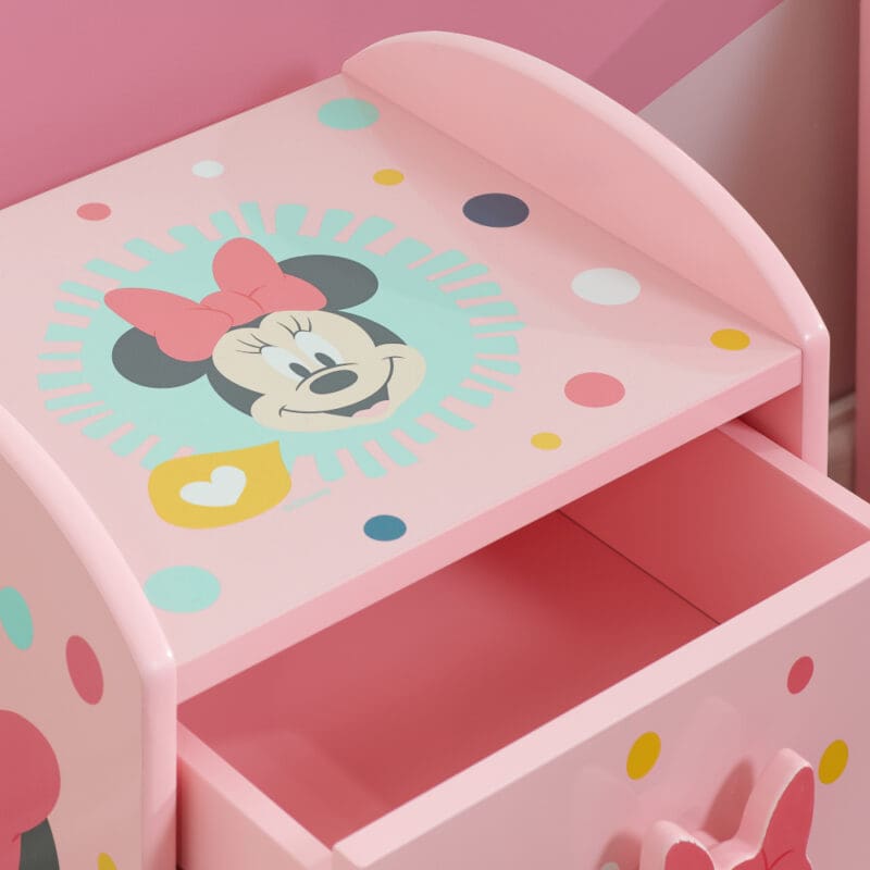 Disney Minnie Mouse 1 Drawer Bedside Table Pink Wooden Happy Beds 4 1