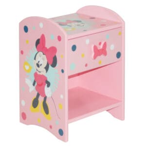 Disney Minnie Mouse 1 Drawer Bedside Table Pink Wooden Happy Beds 6 1