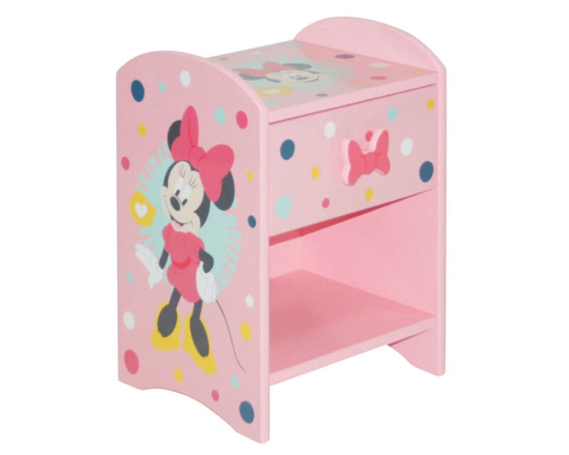 Disney Minnie Mouse 1 Drawer Bedside Table Pink Wooden Happy Beds 6 1