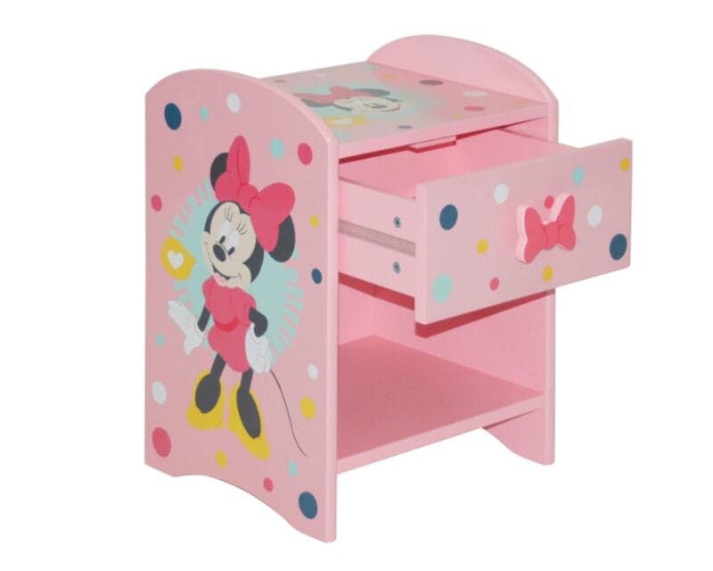 Disney Minnie Mouse 1 Drawer Bedside Table Pink Wooden Happy Beds 7 1