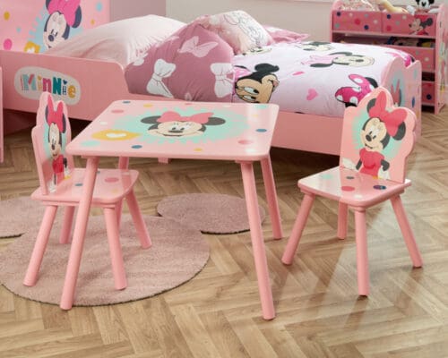 Disney - Minnie Mouse - Table/2 Chairs - Pink - Wooden - Happy Beds